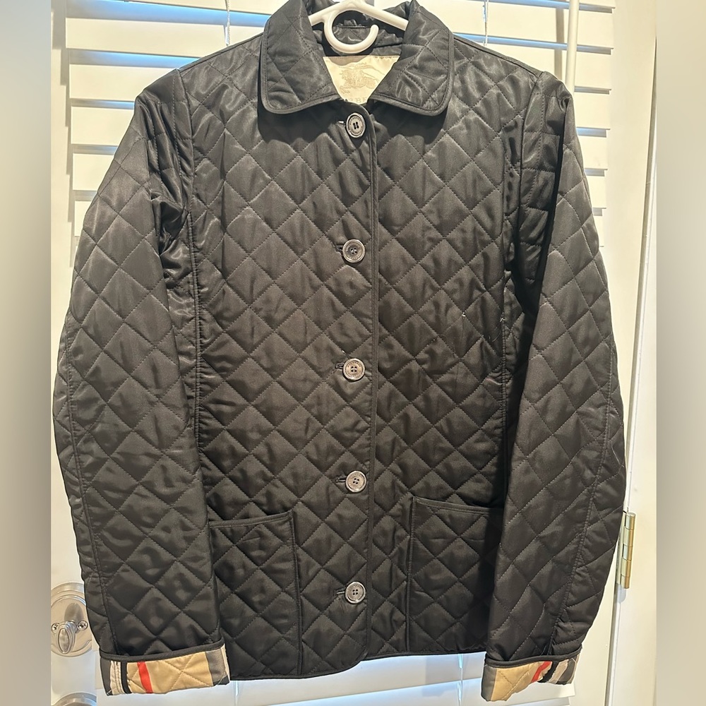 Girls’ Quilted Burberry Jacket- Black 14Y/162cm